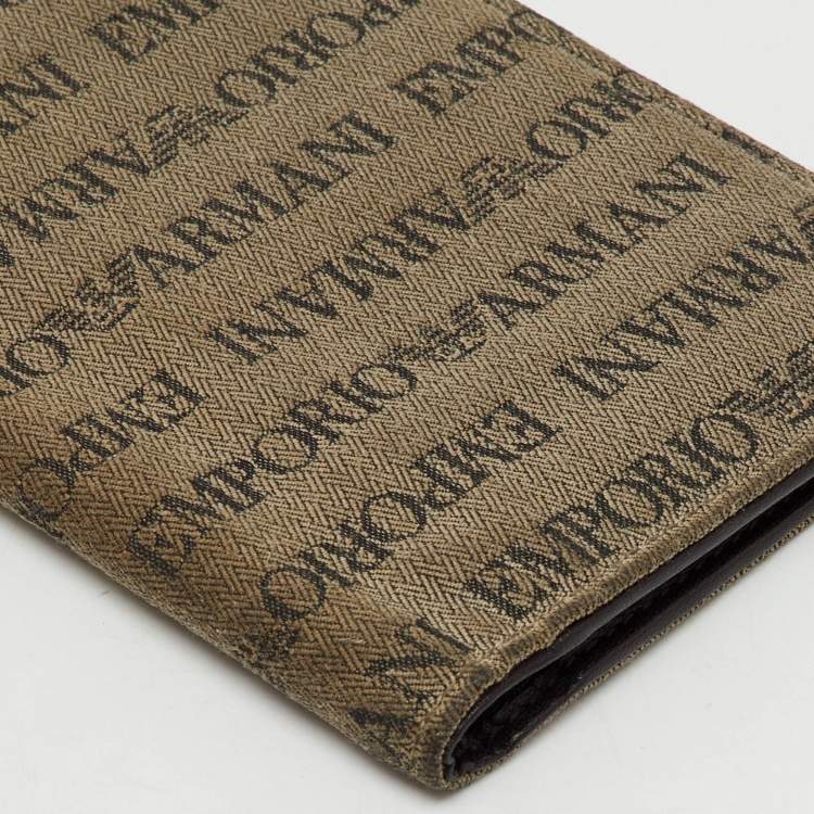 Pre Owned Emporio Armani Brown Canvas Logo Print Passport Holder