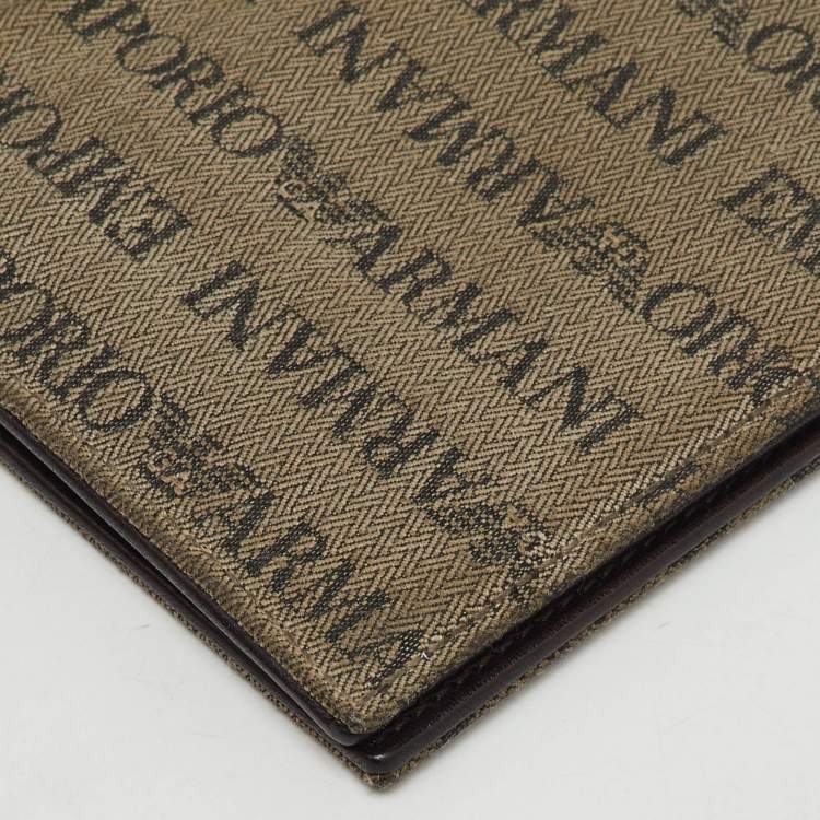 Pre Owned Emporio Armani Brown Canvas Logo Print Passport Holder
