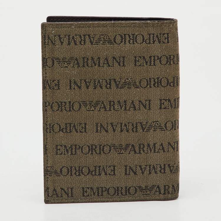 Pre Owned Emporio Armani Brown Canvas Logo Print Passport Holder