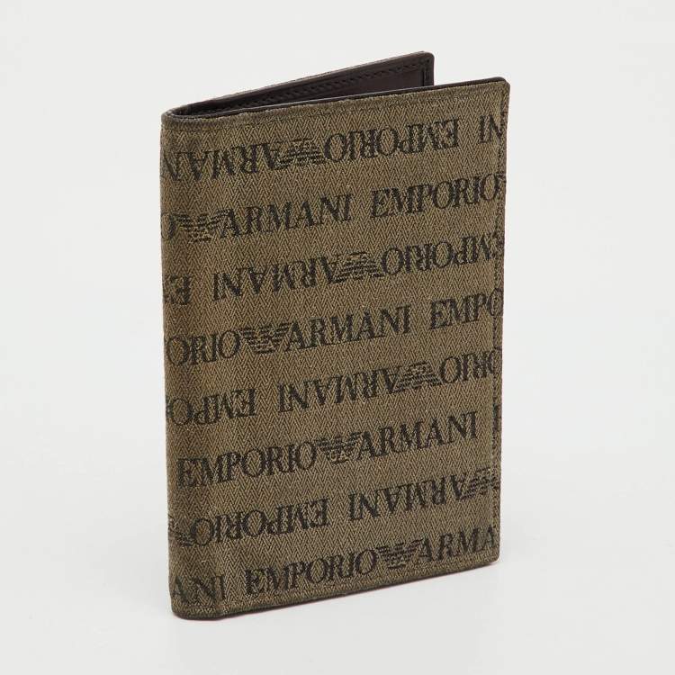 Pre Owned Emporio Armani Brown Canvas Logo Print Passport Holder