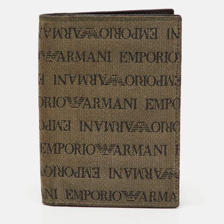 Pre Owned Emporio Armani Brown Canvas Logo Print Passport Holder