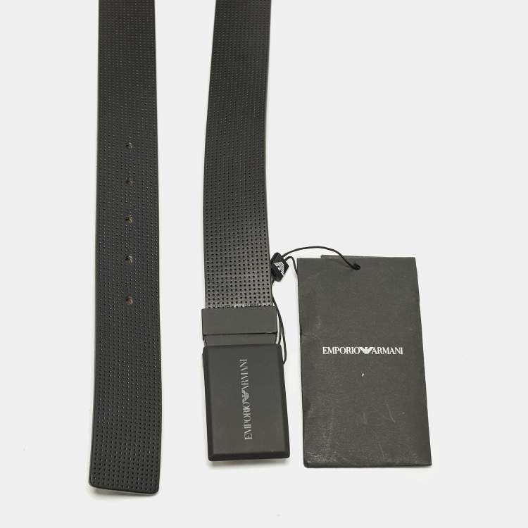 مملوكة مسبقًا Emporio Armani Logo Plague Buckle Cut to Size Black Perforated Leather