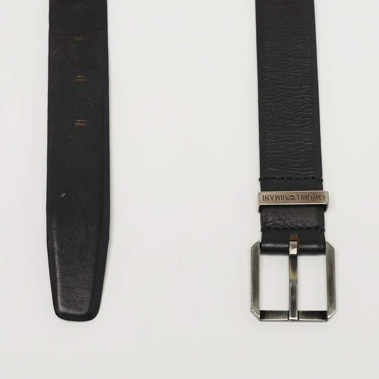 Pre Owned Emporio Armani Buckle Belt Black Leather