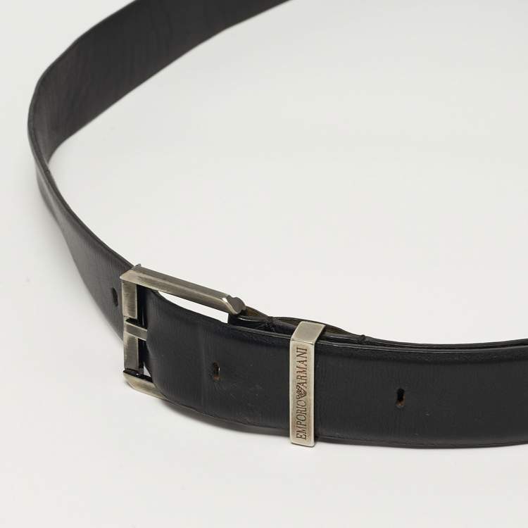 Pre Owned Emporio Armani Buckle Belt Black Leather