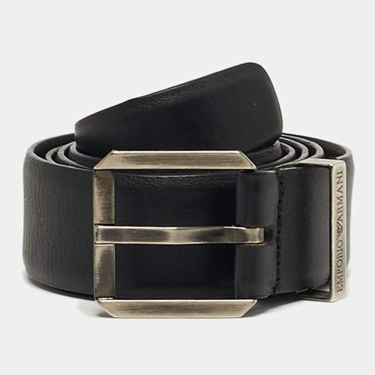 Pre Owned Emporio Armani Buckle Belt Black Leather