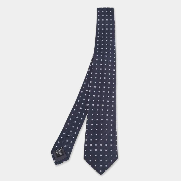 Pre Owned Emporio Armani Navy Blue Square Pattern Silk Jacquard Tie