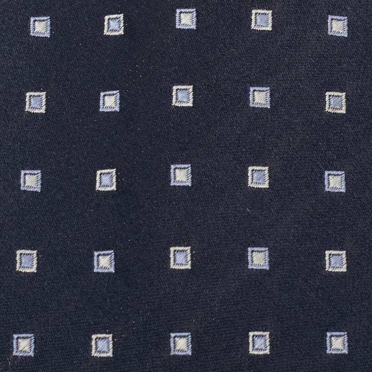 Pre Owned Emporio Armani Navy Blue Square Pattern Silk Jacquard Tie