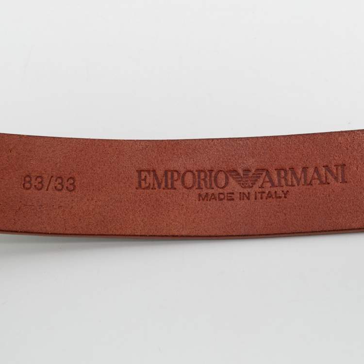 Pre Owned Emporio Armani Logo Plaque 46 Buckle Belt Brown Leather