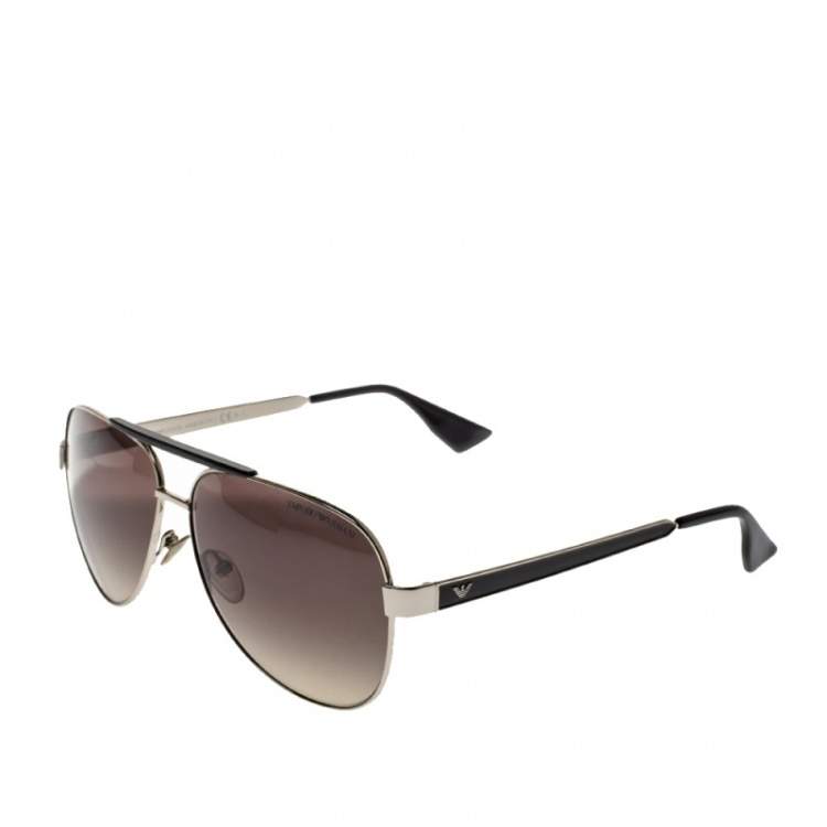 Pre Owned Emporio Armani Silver/Brown Gradient EA9694/S Aviator Sunglasses