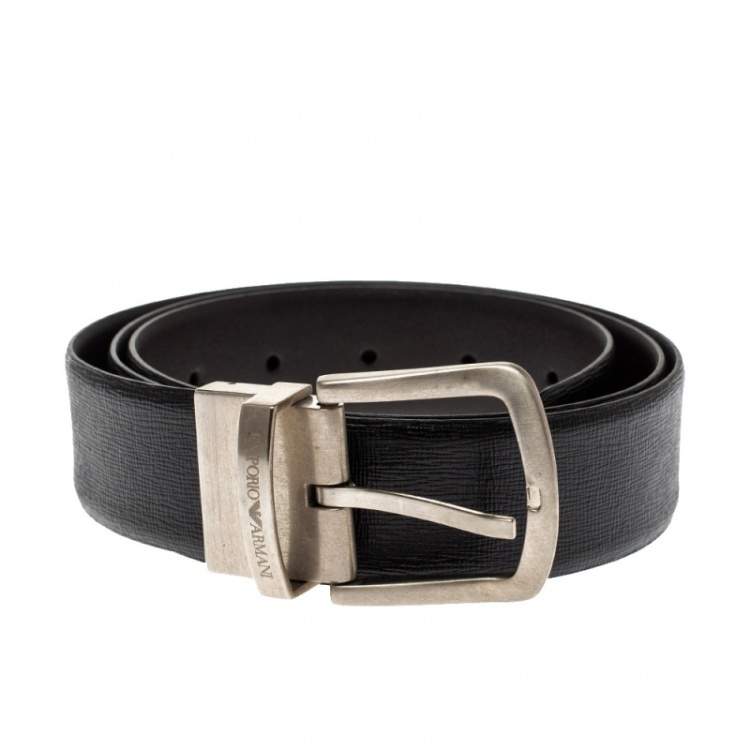 Pre Owned Emporio Armani Black Leather Belt 91 CM