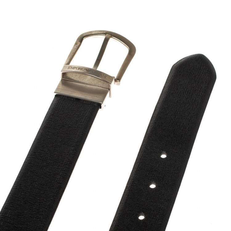 Pre Owned Emporio Armani Black Leather Belt 91 CM