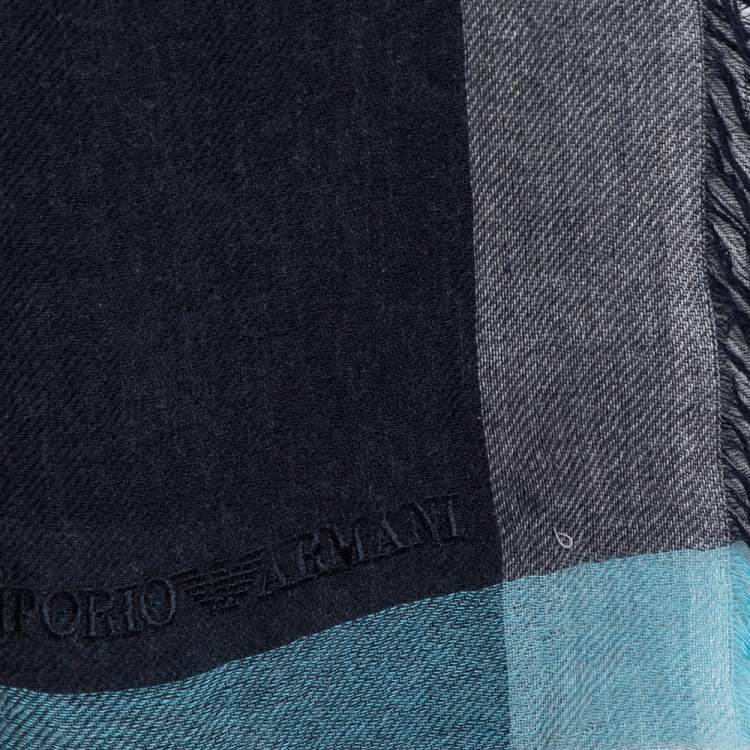Pre Owned Emporio Armani Denim Blue Modal Wool Scarf
