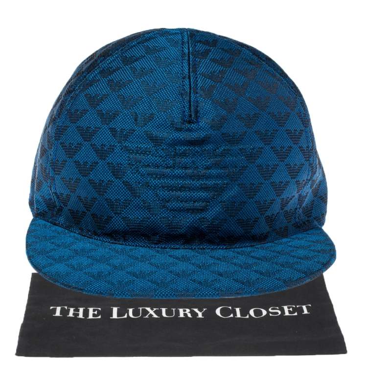 Pre Owned Emporio Armani Blue Monogram Pattern Baseball Cap M