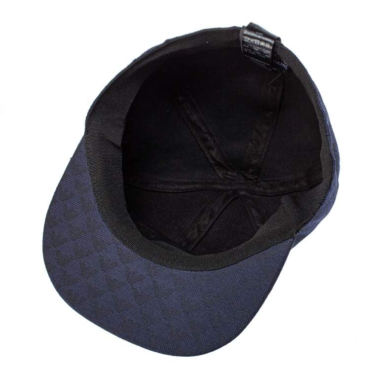Pre Owned Emporio Armani Navy Blue Monogram Pattern Baseball Cap S