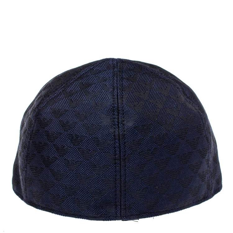 Pre Owned Emporio Armani Navy Blue Monogram Pattern Baseball Cap S
