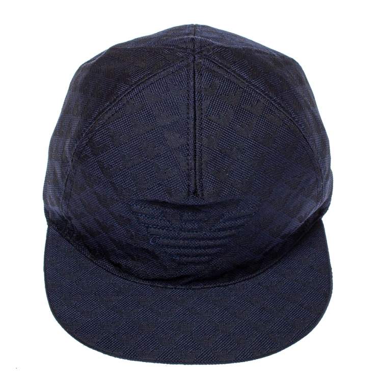 Pre Owned Emporio Armani Navy Blue Monogram Pattern Baseball Cap S