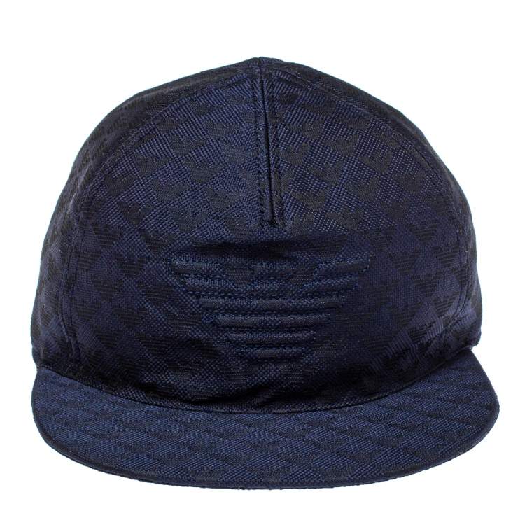 Pre Owned Emporio Armani Navy Blue Monogram Pattern Baseball Cap S