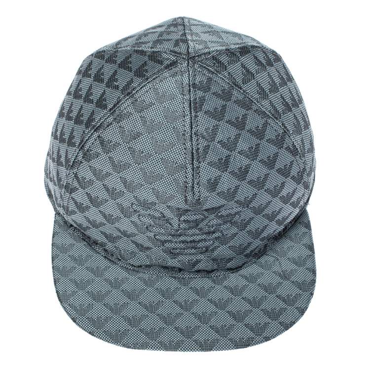 Pre Owned Emporio Armani Light Grey Monogram Pattern Baseball Cap M