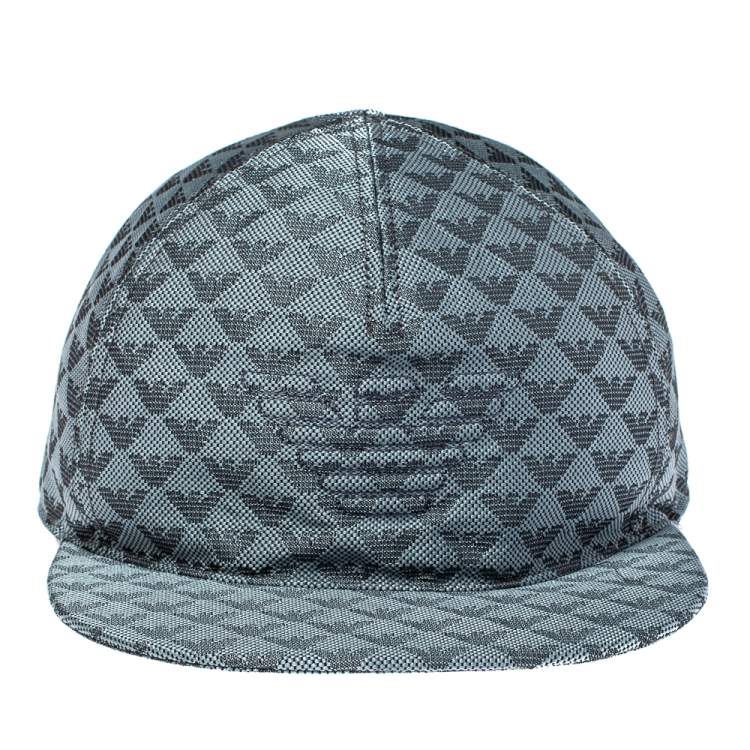 Pre Owned Emporio Armani Light Grey Monogram Pattern Baseball Cap M