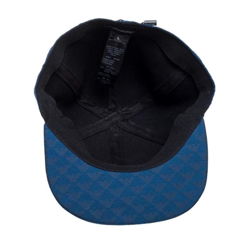 Pre Owned Emporio Armani Blue Monogram Pattern Baseball Cap L