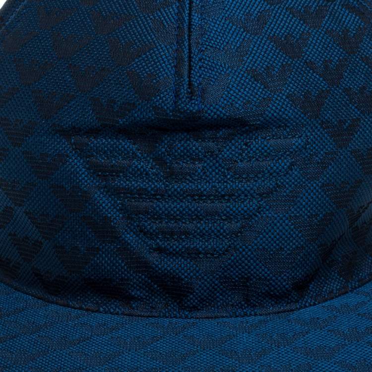 Pre Owned Emporio Armani Blue Monogram Pattern Baseball Cap L