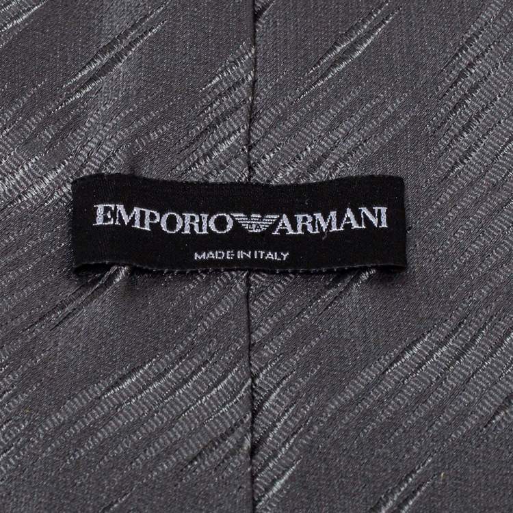 Pre Owned Emporio Armani Grey Textured Silk Traditional Tie