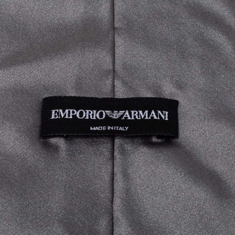 Pre Owned Emporio Armani Grey Floral Detail Silk Traditional Tie