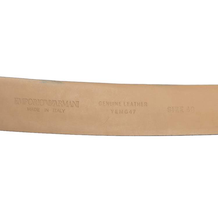Pre Owned Emporio Armani Black Monogram Leather Buckle Belt Size 48
