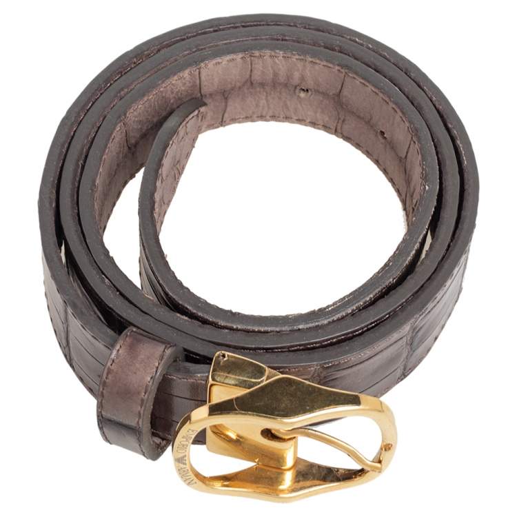 Pre Owned Emporio Armani Grey/Black Crocodile Embossed Leather Buckle Belt