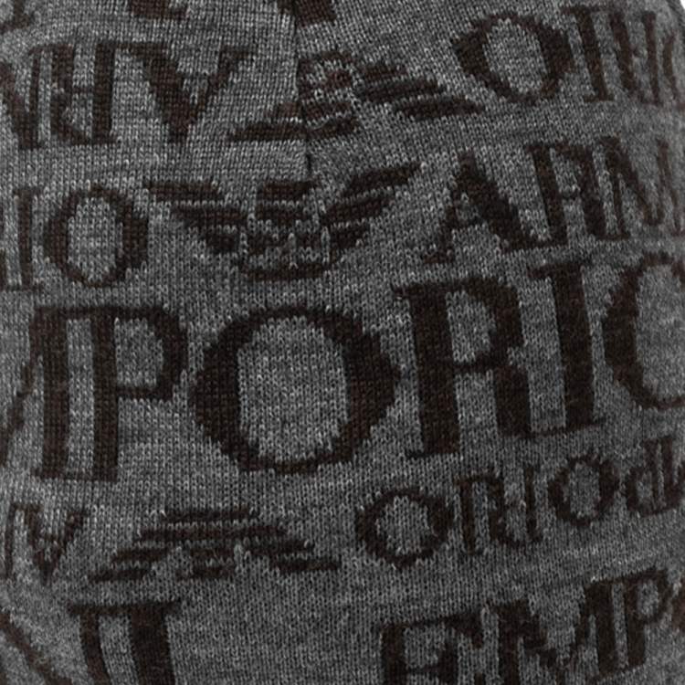 Pre Owned Emporio Armani Grey Logo Printed Wool Beanie S