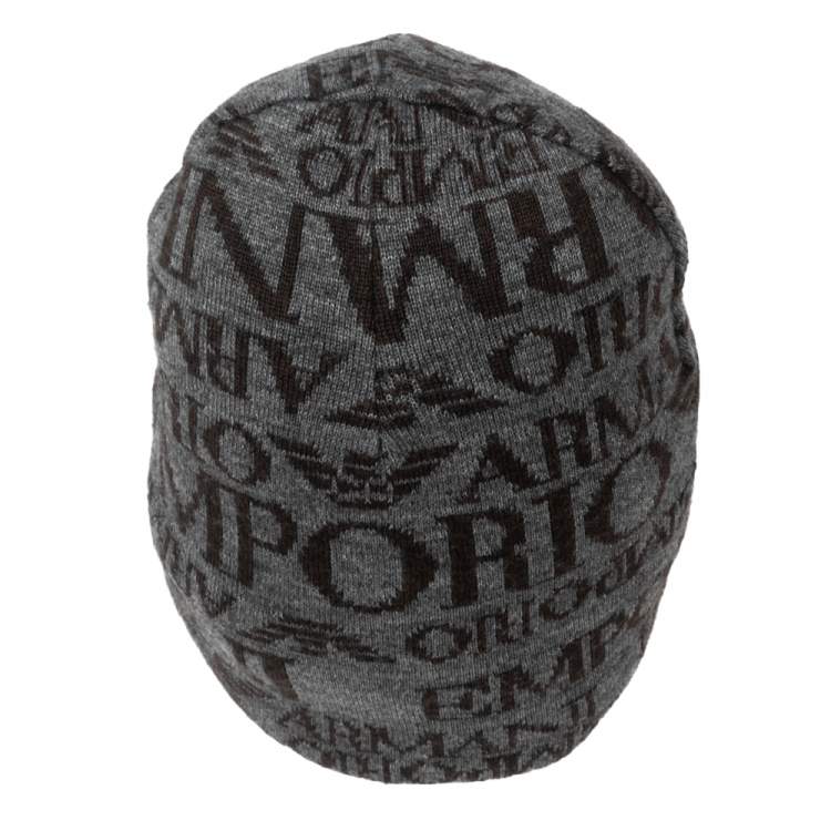 Pre Owned Emporio Armani Grey Logo Printed Wool Beanie S