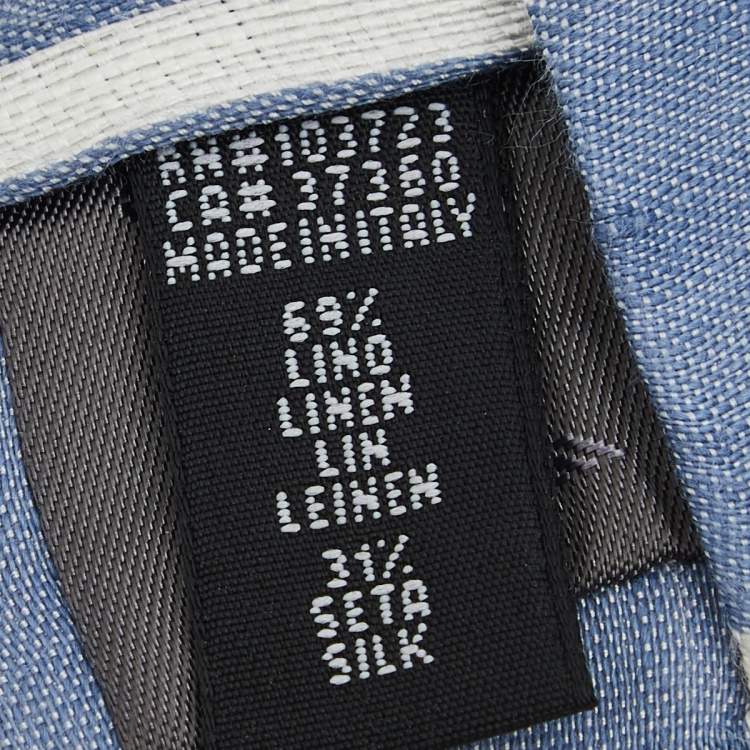 Pre Owned Emporio Armani Blue Striped Linen & Silk Tie