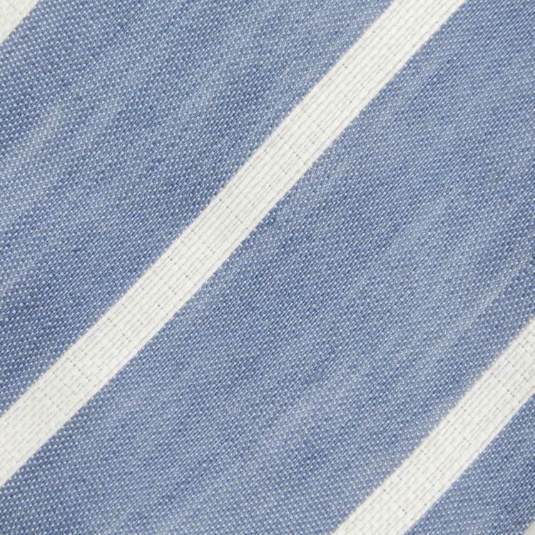 Pre Owned Emporio Armani Blue Striped Linen & Silk Tie