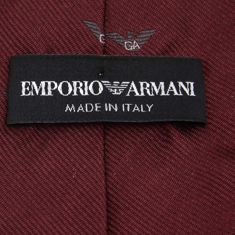 Pre Owned Emporio Armani Red Logo Silk Jacquard Tie