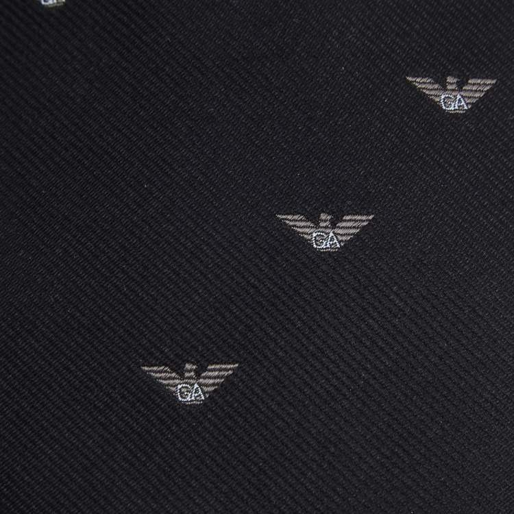 Pre Owned Emporio Armani Black Logo Silk Jacquard Tie