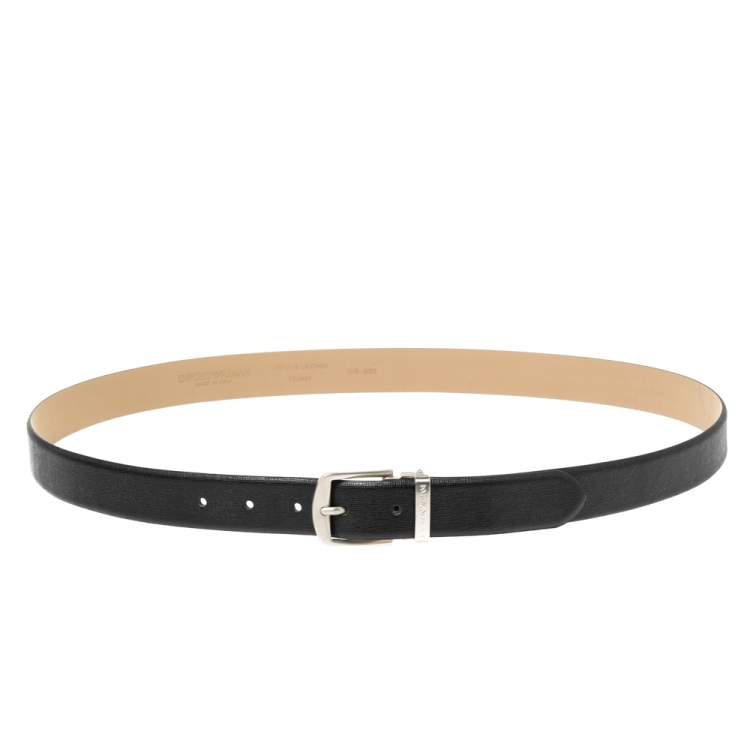 Pre Owned Emporio Armani Black Leather Classic Buckle Belt 125CM