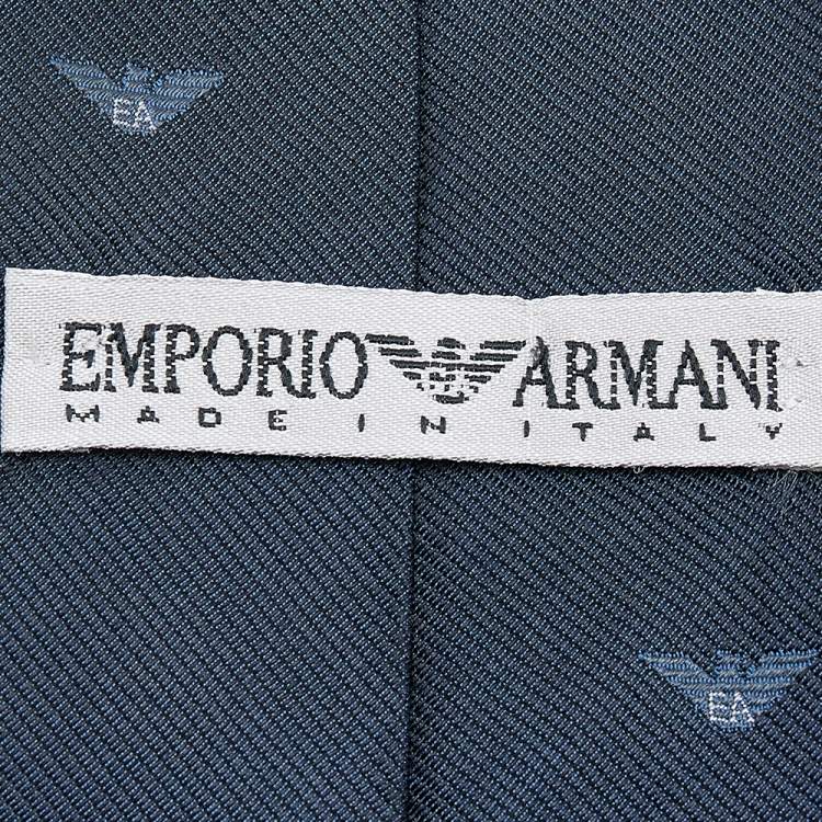 Pre Owned Emporio Armani Navy Blue Logo Silk Jacquard Tie