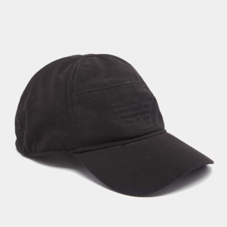Pre Owned Emprio Armani Black Cady Logo Embroidered Baseball Cap
