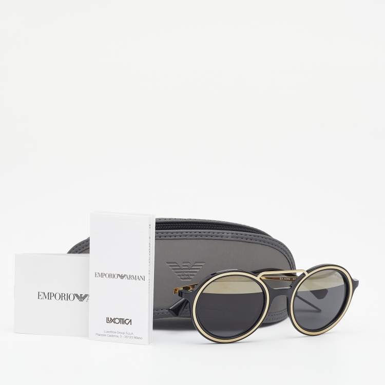 Pre Owned Emporio Armani Black/Grey Mirrored EA 4062 Round Sunglasses