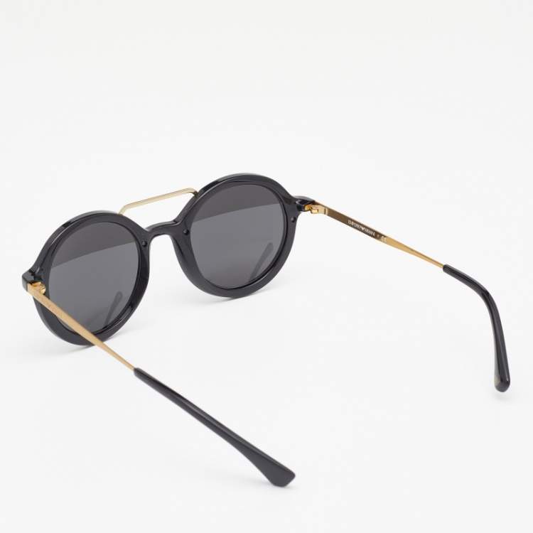 Pre Owned Emporio Armani Black/Grey Mirrored EA 4062 Round Sunglasses