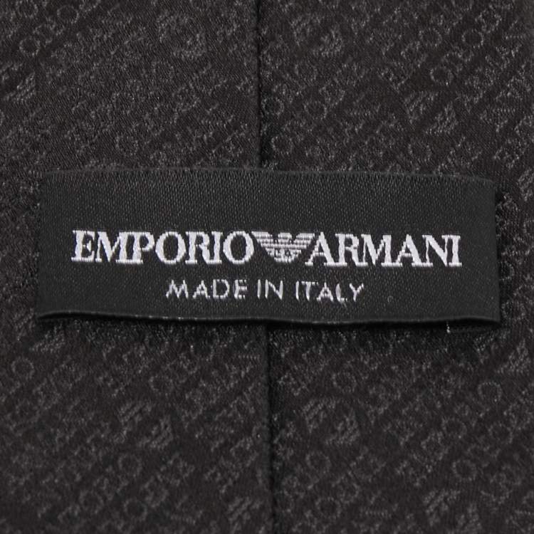 Pre Owned Emporio Armani Black Logo Silk Jacquard Tie