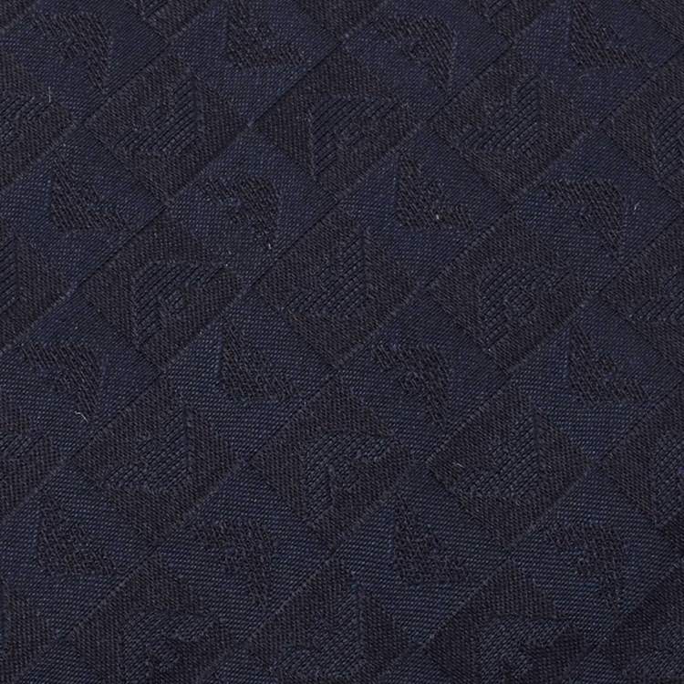Pre Owned Emporio Armani Dark Blue Logo Embroidered Silk Tie