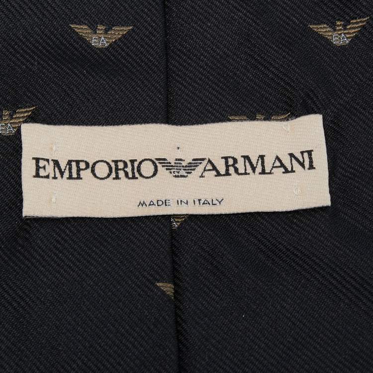 Pre Owned Emporio Armani Vintage Black Logo Silk Jacquard Tie