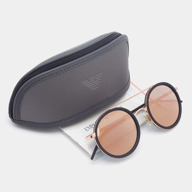 Pre Owned Emporio Armani Rose Gold Metal/Grey Mirrored EA 2041 Round Sunglasses
