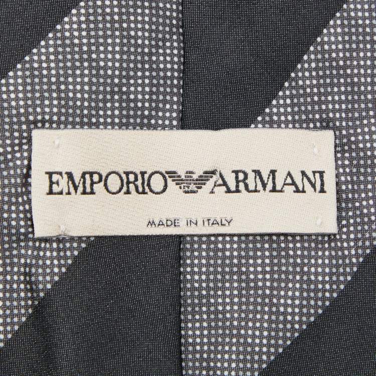 Pre Owned Emporio Armani Black & Grey Striped Silk Tie