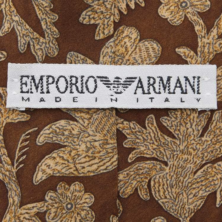 Pre Owned Emporio Armani Brown Floral printed Silk Tie