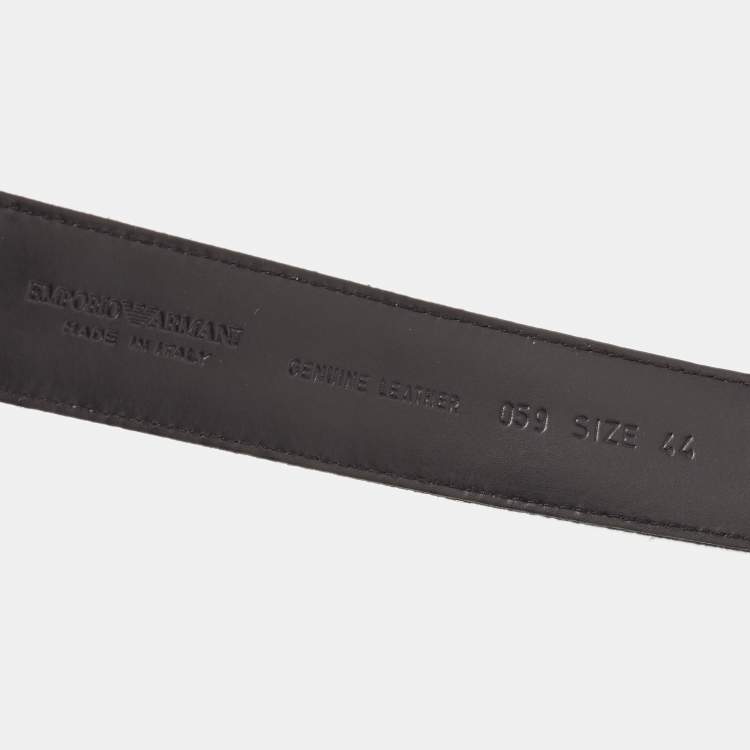 Pre Owned Emporio Armani Black Logo Embroidered Fabric Buckle Belt Size 44