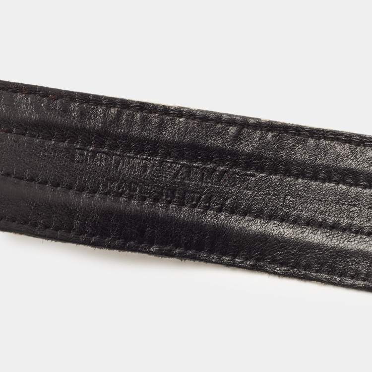 Pre Owned Emporio Armani Black/White Canvas And Lizard Embossed Leather Logo Buckle Belt 100 CM