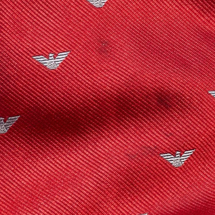 Pre Owned Emporio Armani Red Logo Patterned Silk Traditional Tie