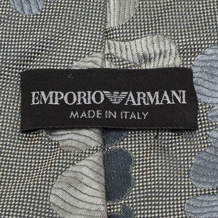 Pre Owned Emporio Armani Grey Floral Patterned Silk Traditional Tie